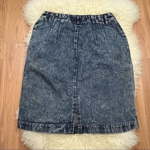 Vintage 80’s Weathered Blues Acid Wash Denim Zip Skirt 27 - Picture 2 of 7